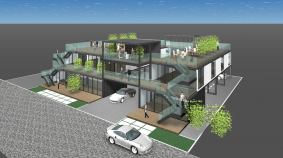 コインパーキング上空利用（コンテナ建築）