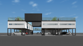 コインパーキング上空利用（コンテナ建築）