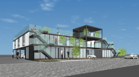 コインパーキング上空利用（コンテナ建築）