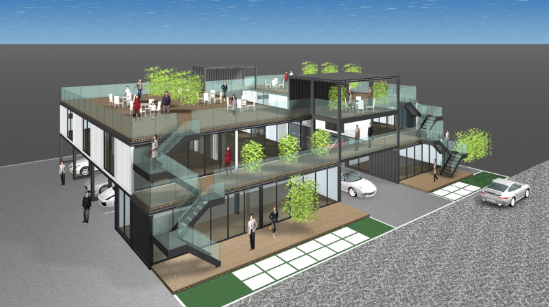 コインパーキング上空利用（コンテナ建築）