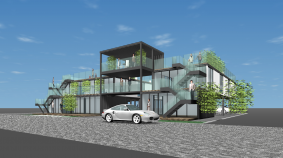 コインパーキング上空利用（コンテナ建築）