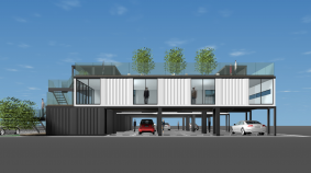 コインパーキング上空利用（コンテナ建築）